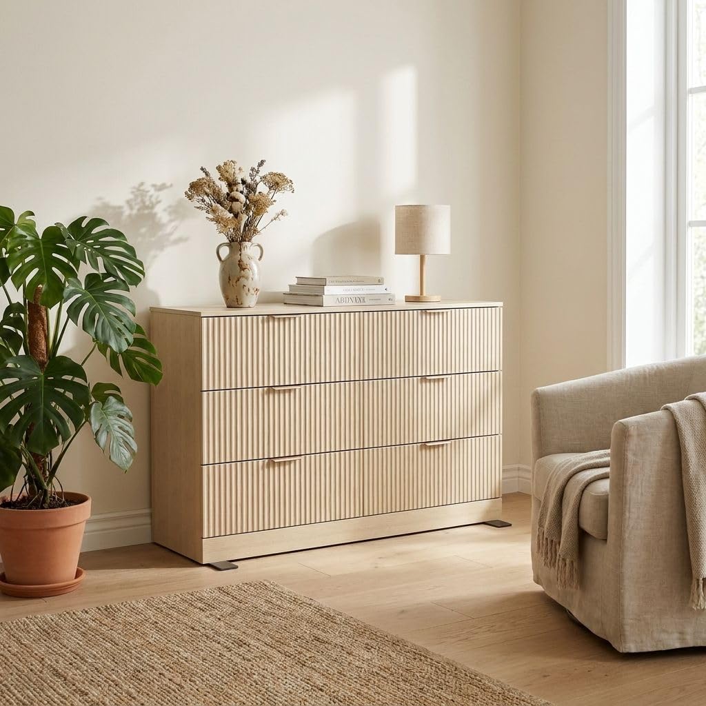 Natural Wood 6 Drawer Dresser I474