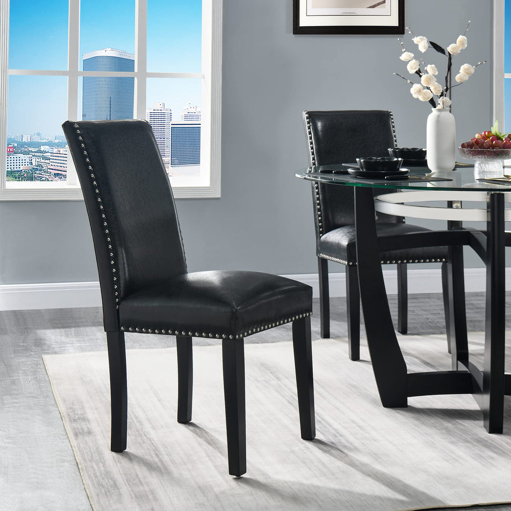Set of 4 PU Leather Upholstered Dining Chairs with Solid Wood Legs A9219