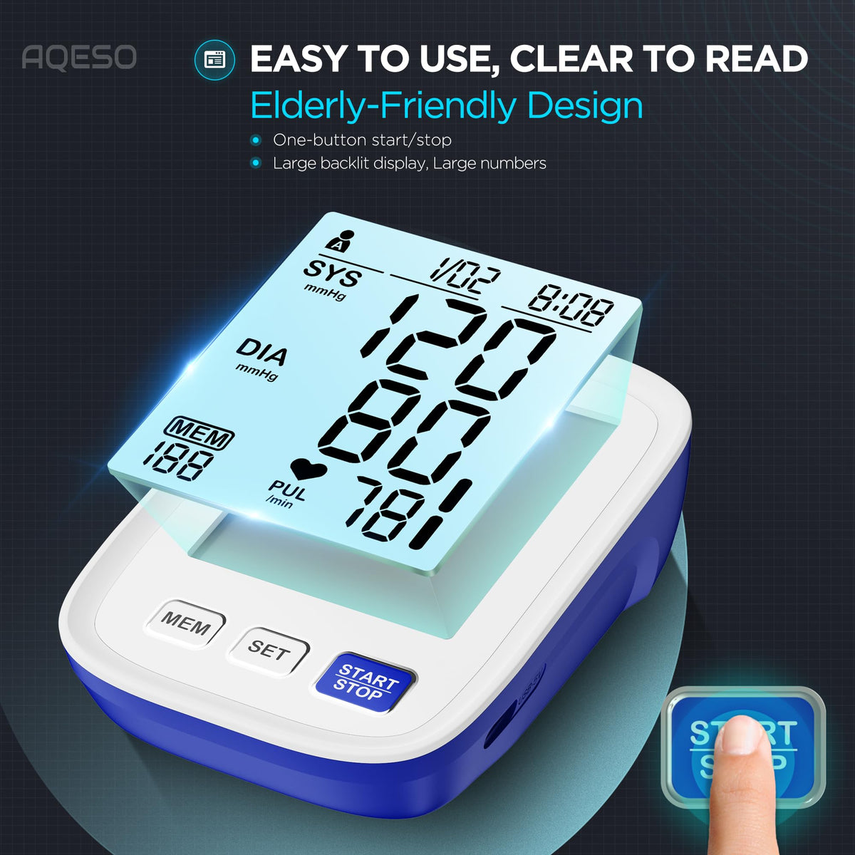 Automatic Digital Blood Pressure Monitor, 9-17 Inches Cuff, Large Backlit Screen N86517
