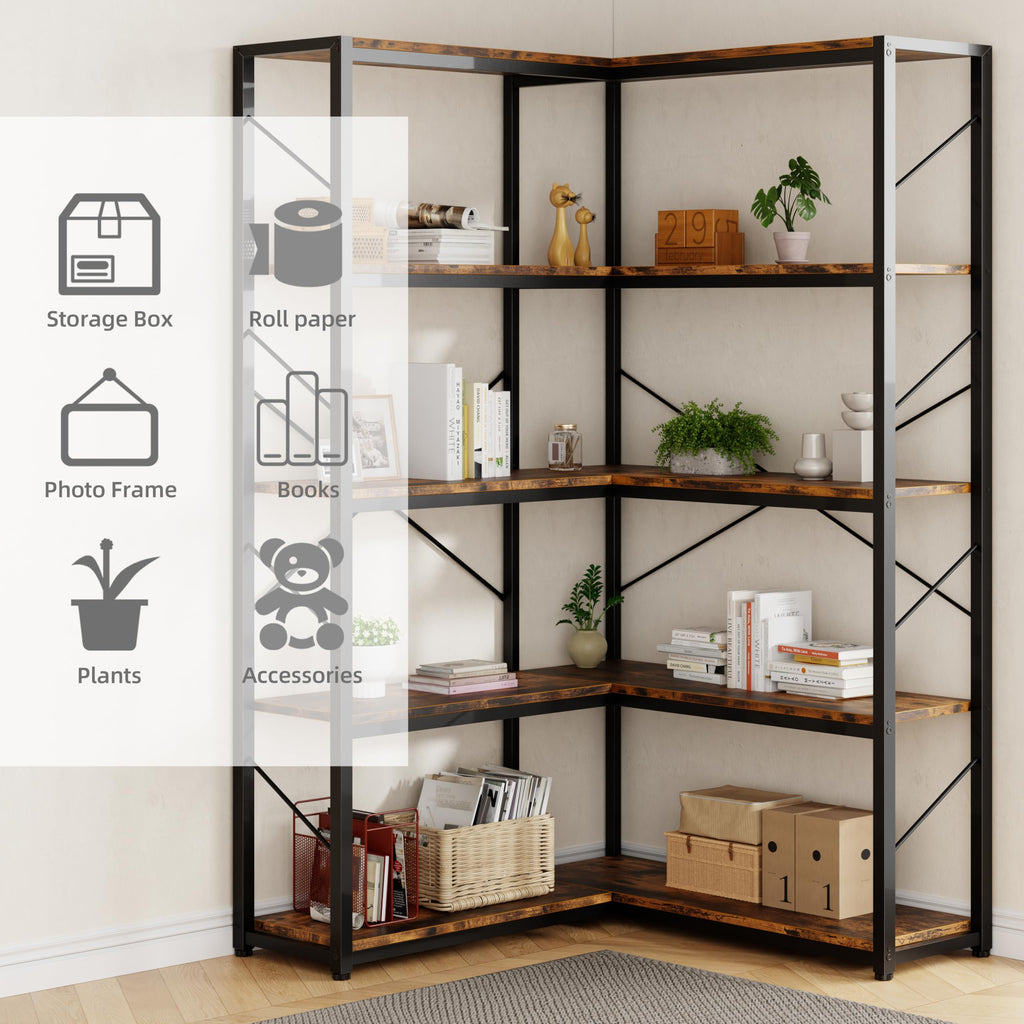 5 Tier L Shaped Corner Bookshelf L74862