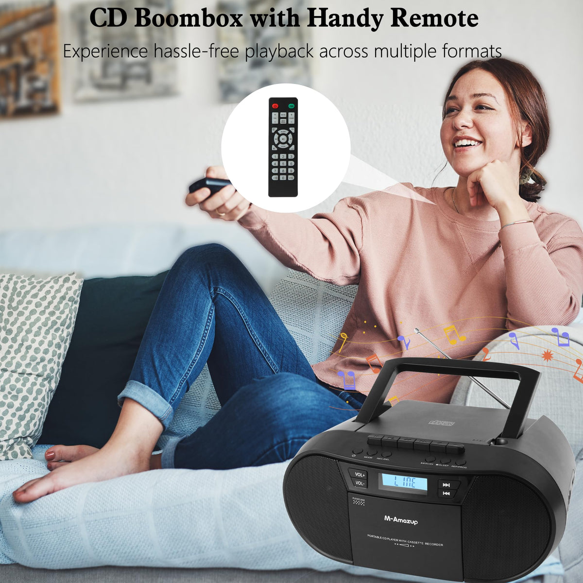 Portable CD Cassette Boombox with Bluetooth MP3 USB FM Radio J905065