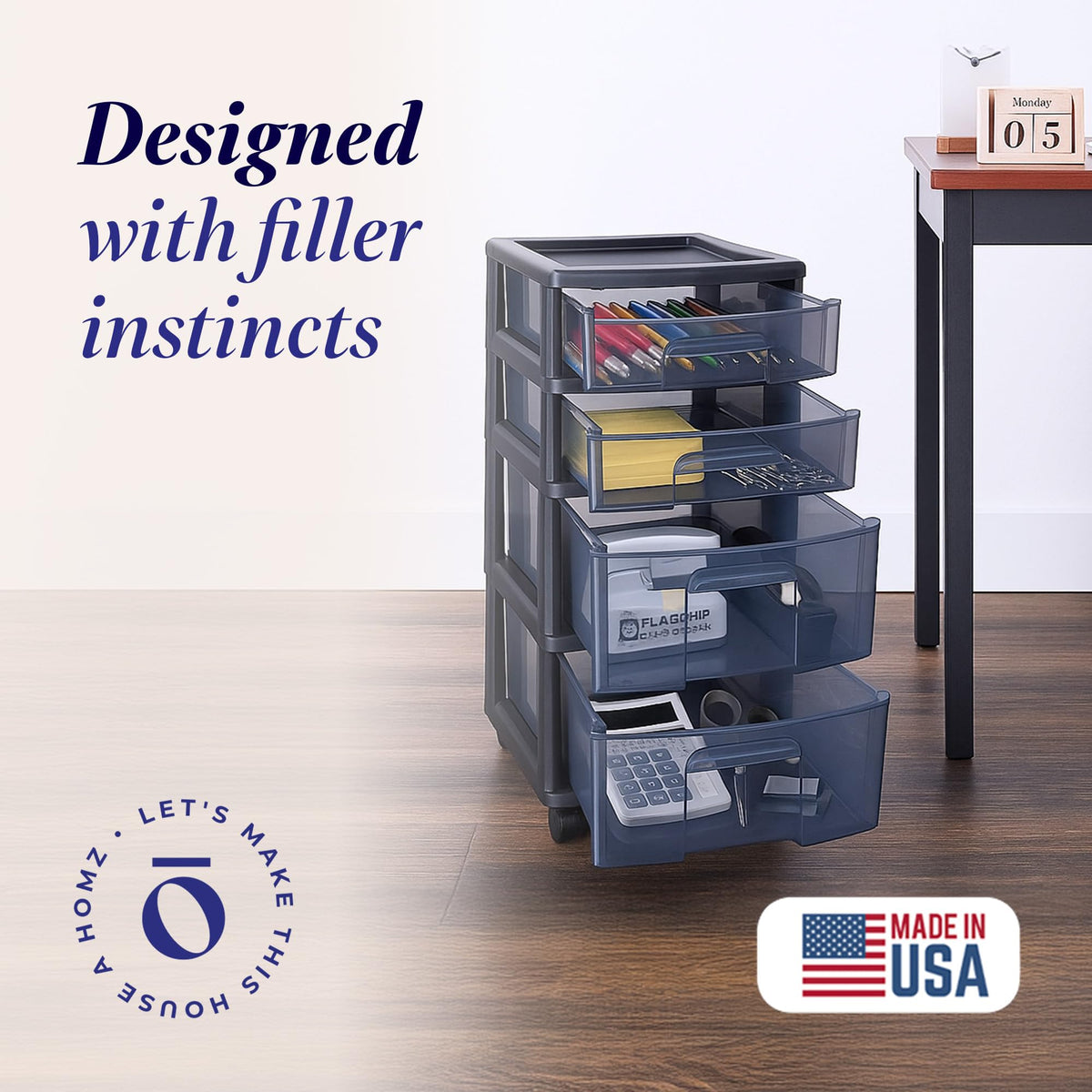 4-Tier Storage Cart with Removable Wheels W3671