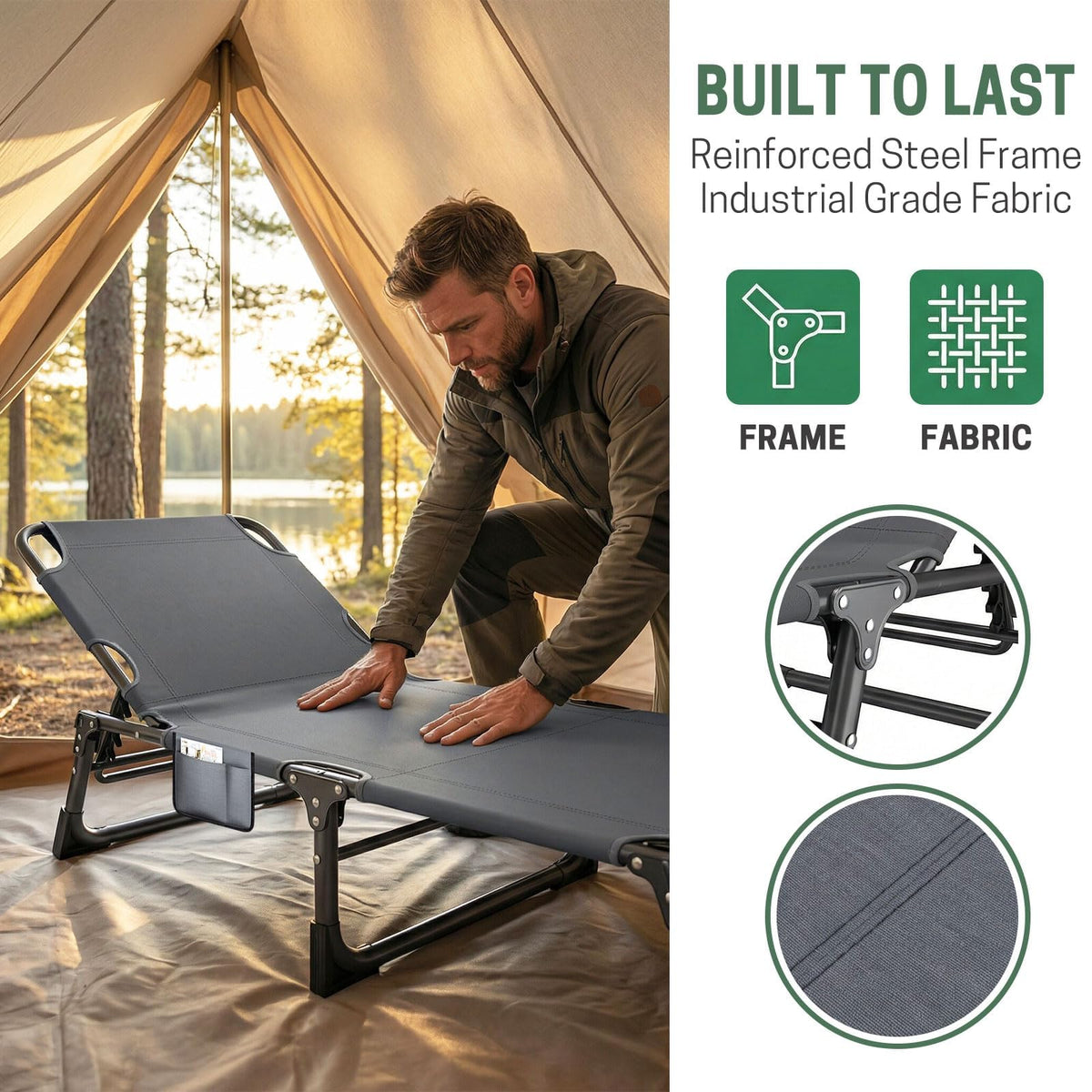 Folding Camping Cot with Pad and Pillow Q23394