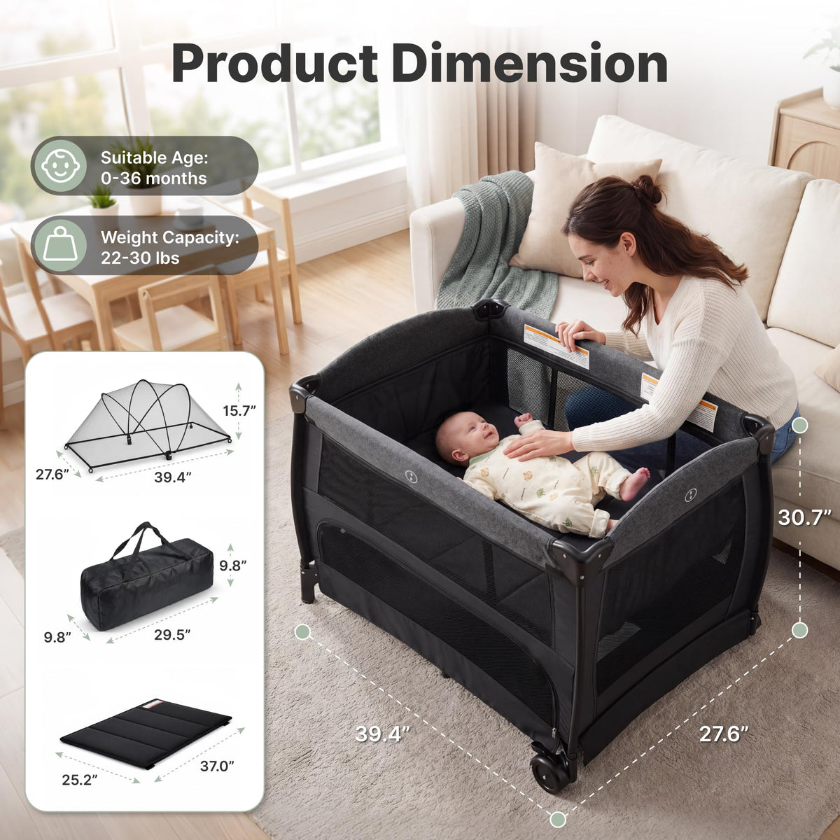 4-in-1 Pack and Play with Bassinet, Diaper Changer, Playpen E8481