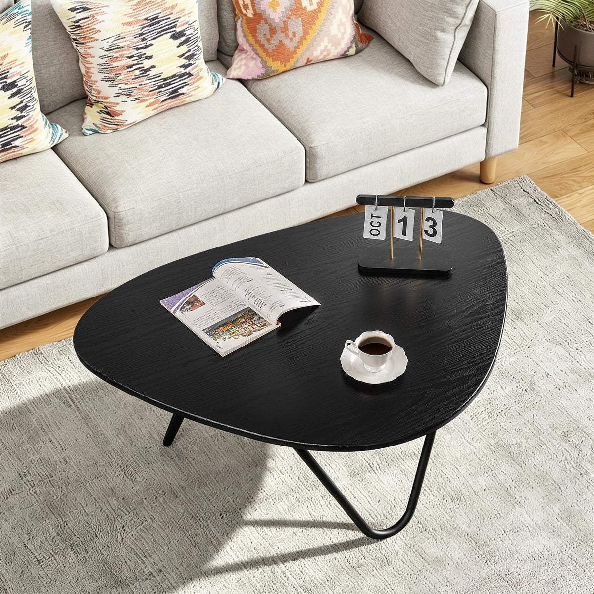 Black Wood Coffee Table with Metal Base K194548
