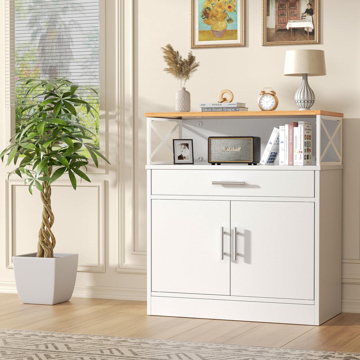 White Kitchen Buffet Cabinet with Adjustable Shelf Z180