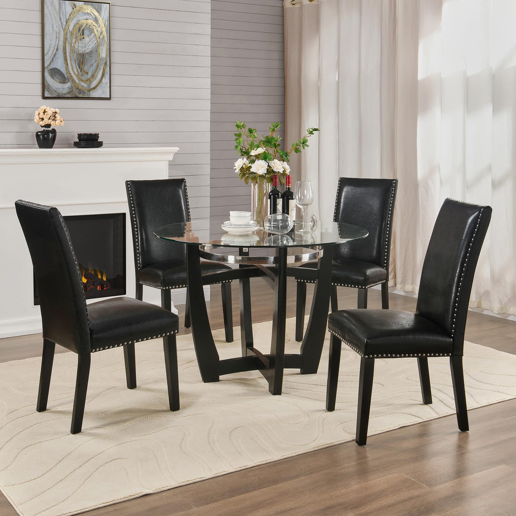 Set of 4 PU Leather Upholstered Dining Chairs with Solid Wood Legs A9219