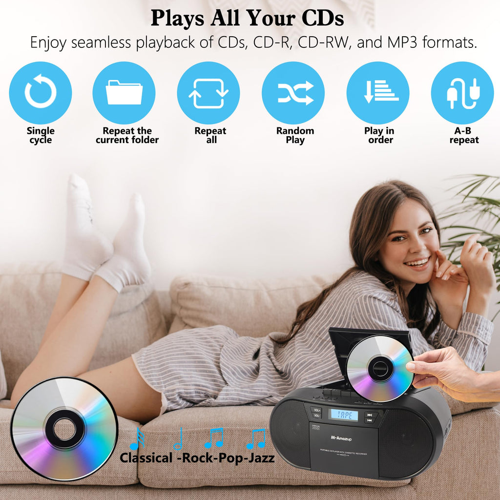 Portable CD Cassette Boombox with Bluetooth MP3 USB FM Radio J905065