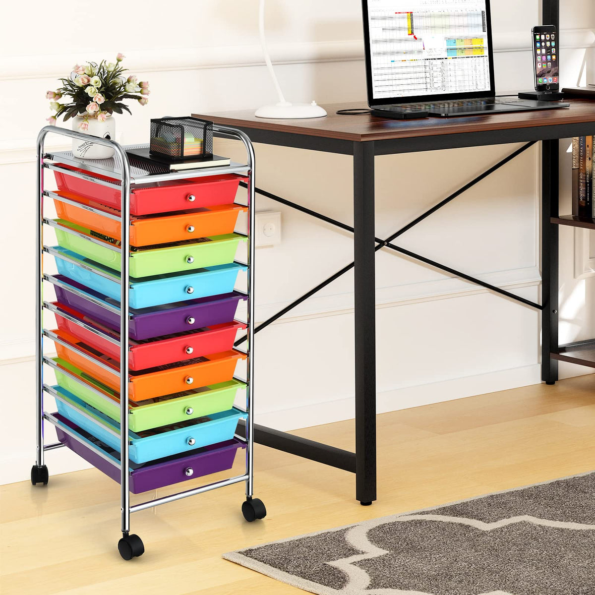 10-Tier Rolling Storage Cart with Drawers J3017