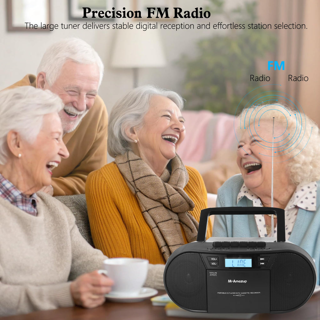 Portable CD Cassette Boombox with Bluetooth MP3 USB FM Radio J905065