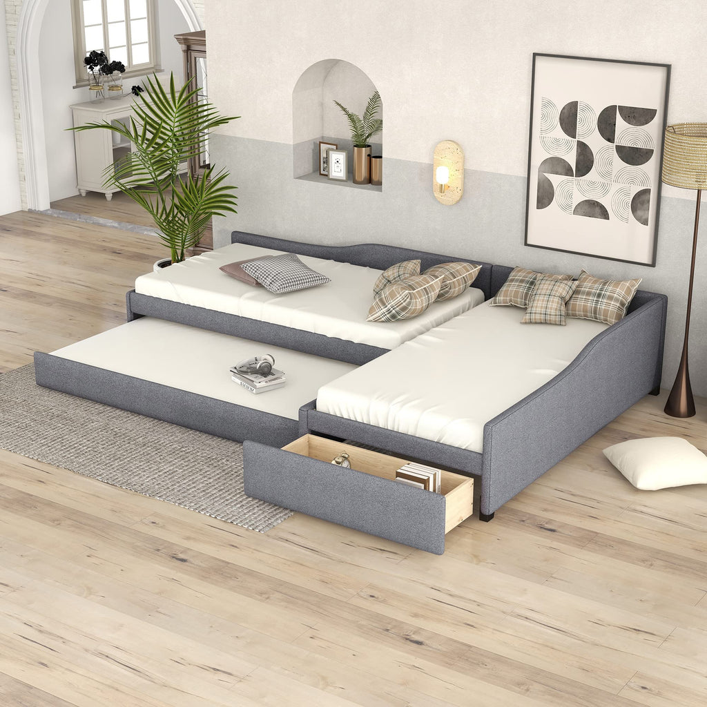 L Shaped Twin Daybed with Trundle and Storage Drawers T11125