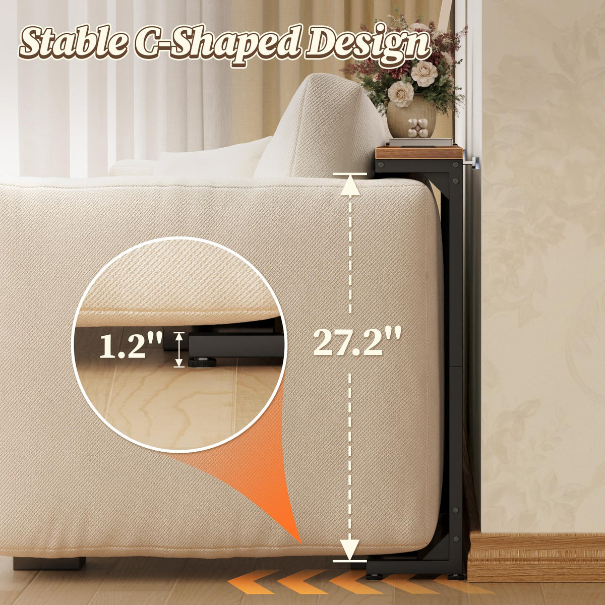 Extendable Behind Couch Table with Outlets U21147