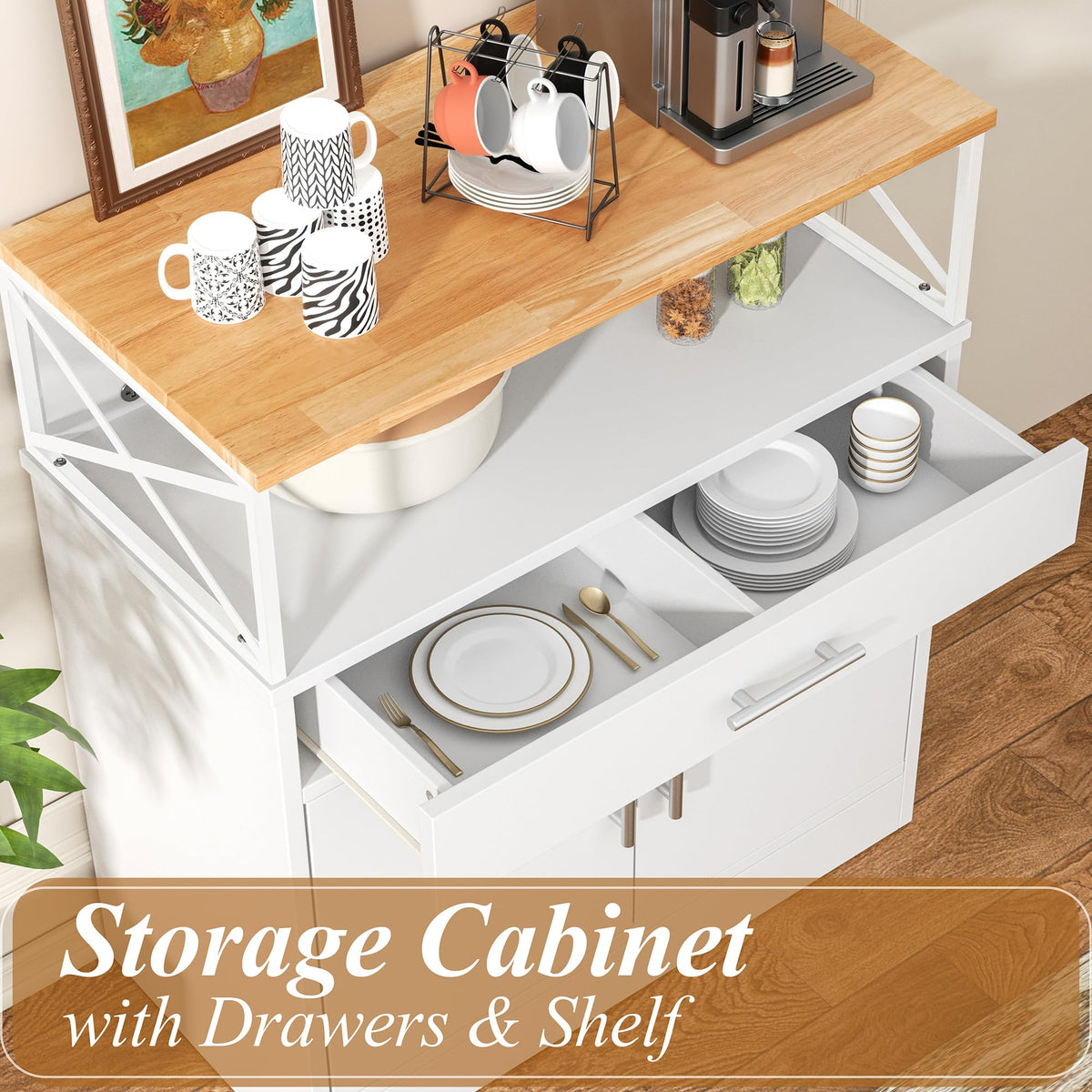 White Kitchen Buffet Cabinet with Adjustable Shelf Z180