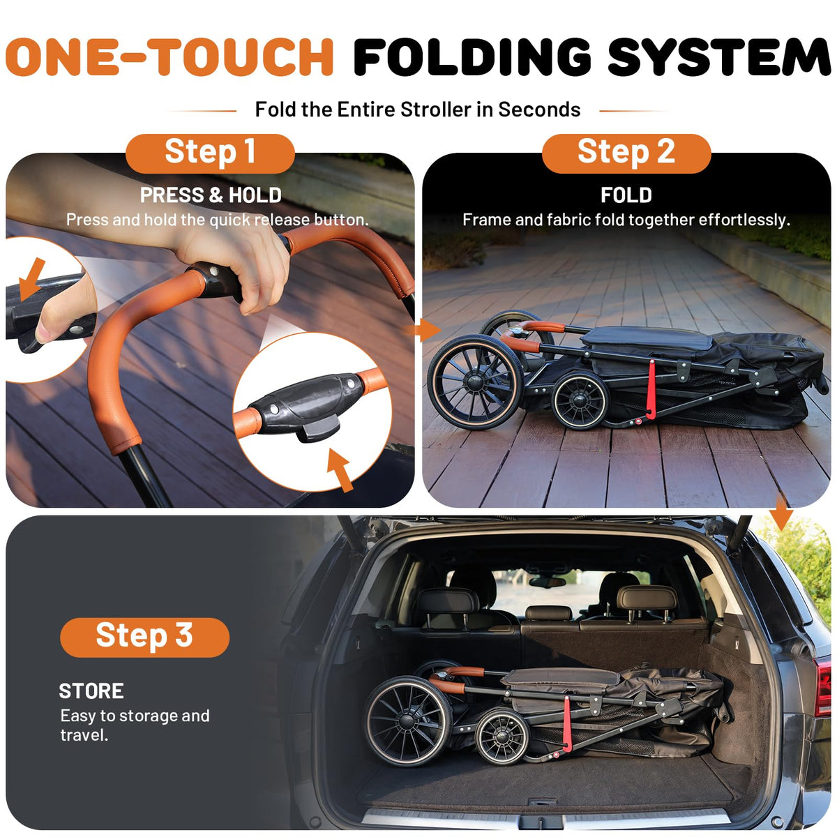 Foldable Pet Stroller up to 80 lbs with All-Terrain Wheels Z83070