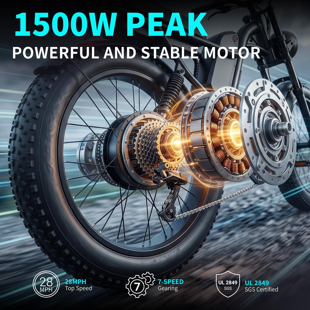 1500W Peak 20" x 4.0" Fat Tire Electric Bike N414