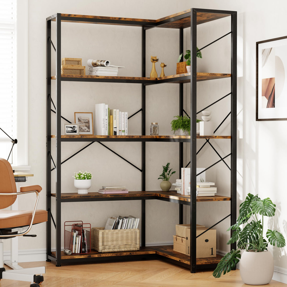 5 Tier L Shaped Corner Bookshelf L74862