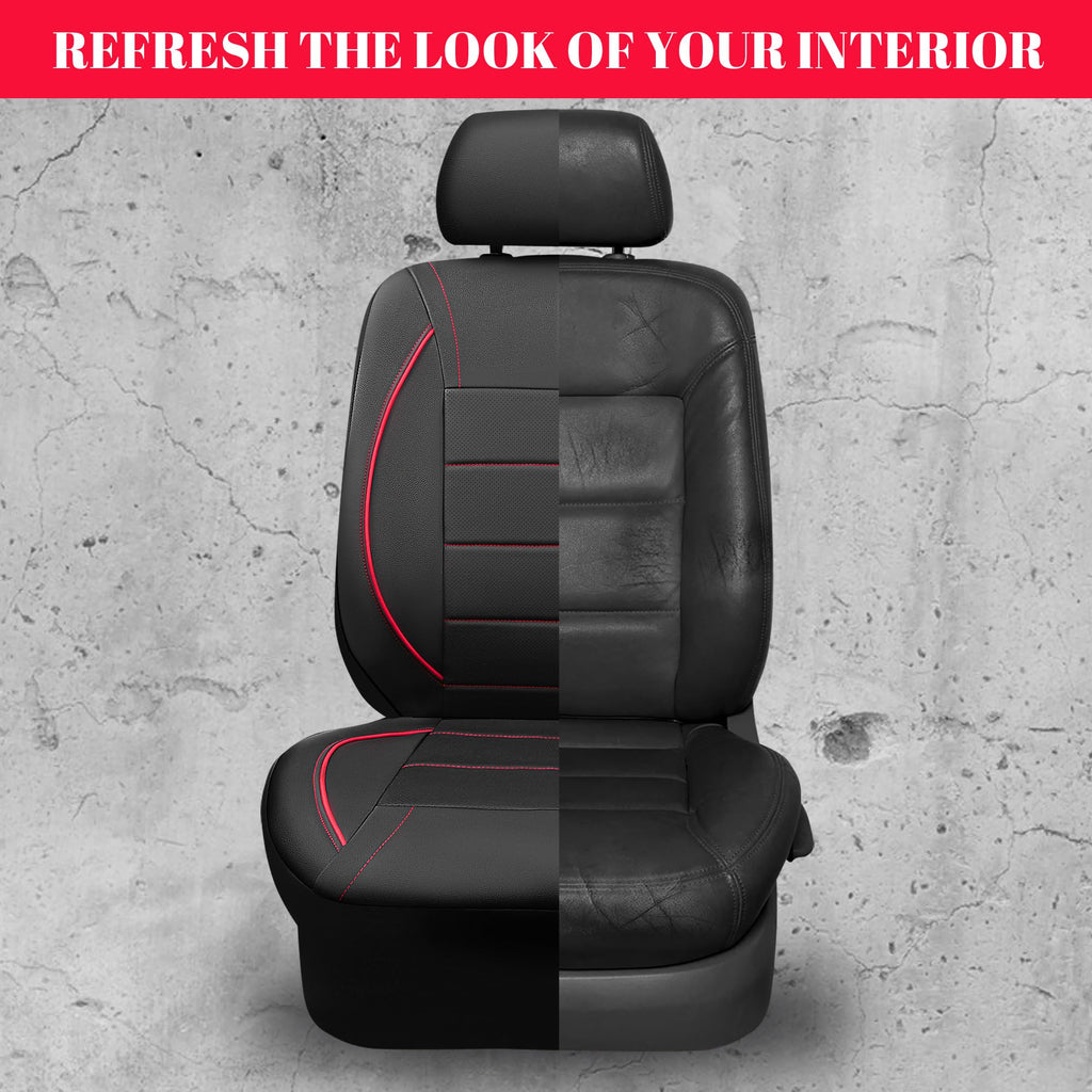 Black Red Faux Leather Front Seat Covers D488549