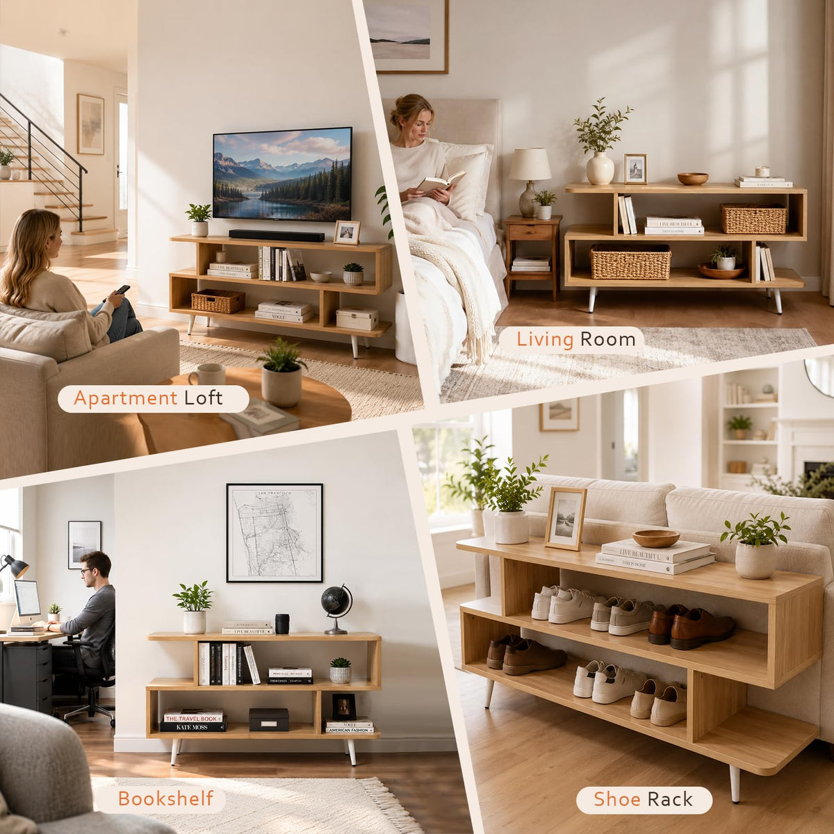 TV Stand with 3 Open Storage Shelf Y861