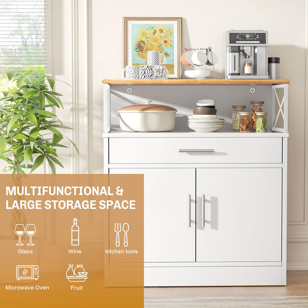 White Kitchen Buffet Cabinet with Adjustable Shelf Z180