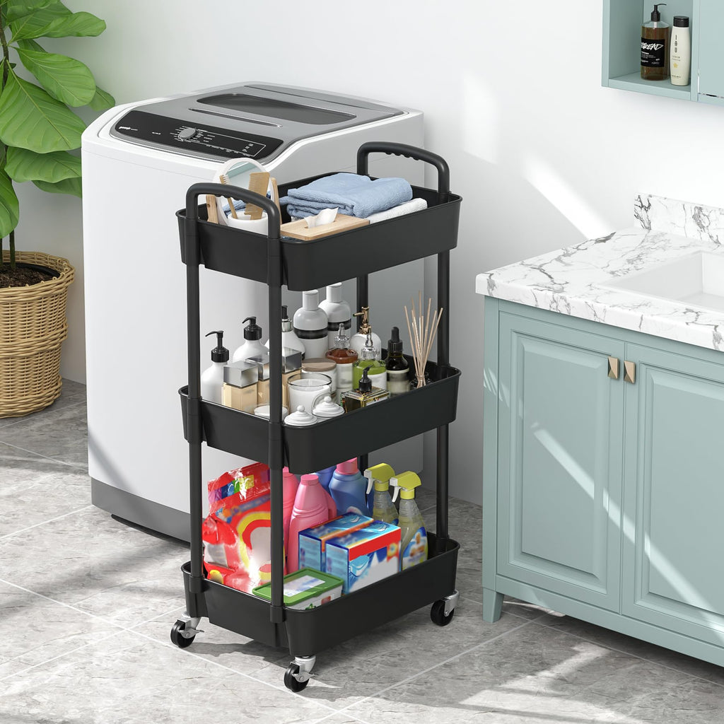 3-Tier Plastic Rolling Utility Cart with Wheels H134