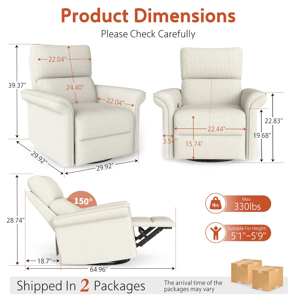 Fabric Light Gray Swivel Rocker Recliner Chair J971