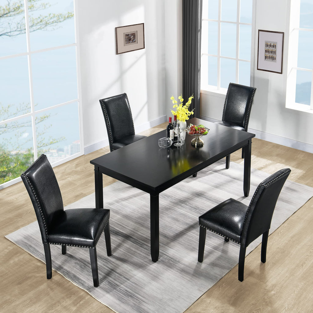 Set of 4 PU Leather Upholstered Dining Chairs with Solid Wood Legs A9219
