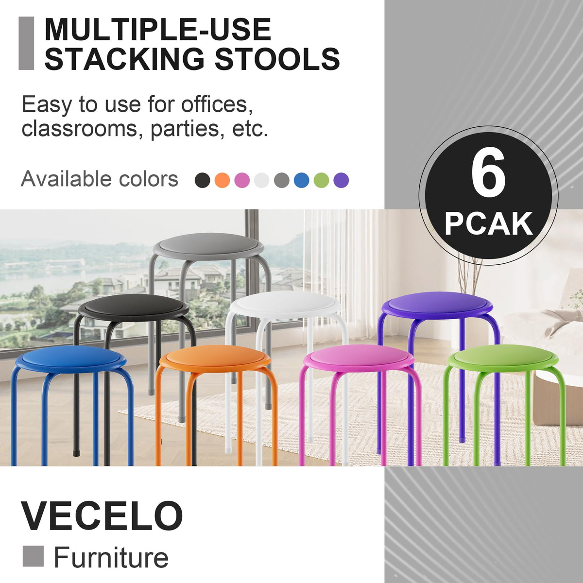Grey 17 Inch Padded Steel Stacking Stools L322253
