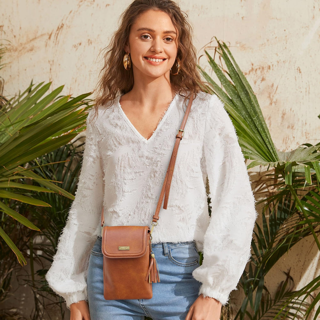 Small Brown Crossbody Bag with Tassel L106341