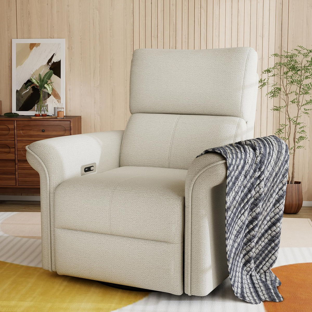 Fabric Light Gray Swivel Rocker Recliner Chair J971