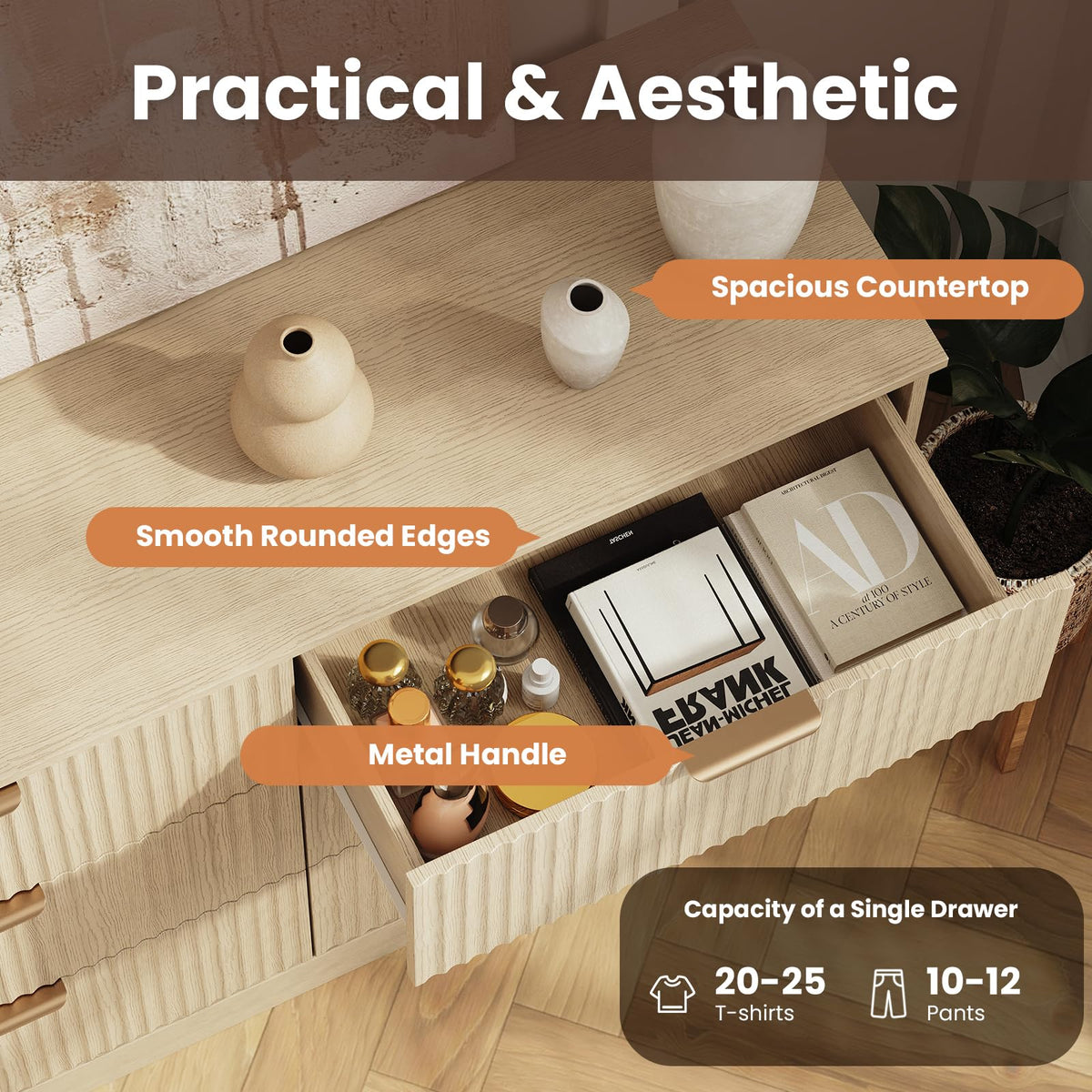 Natural Wood 6 Drawer Dresser I474