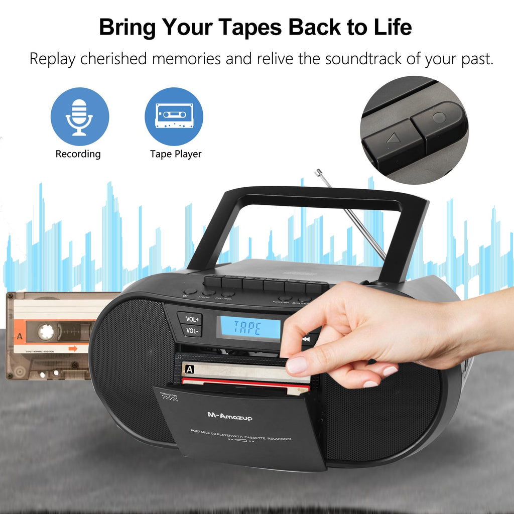 Portable CD Cassette Boombox with Bluetooth MP3 USB FM Radio J905065