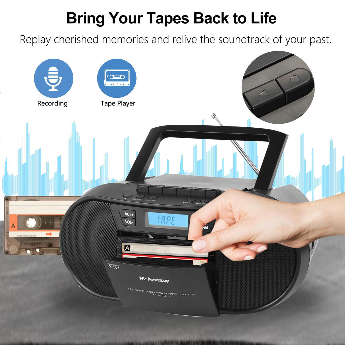 Portable CD Cassette Boombox with Bluetooth MP3 USB FM Radio J905065