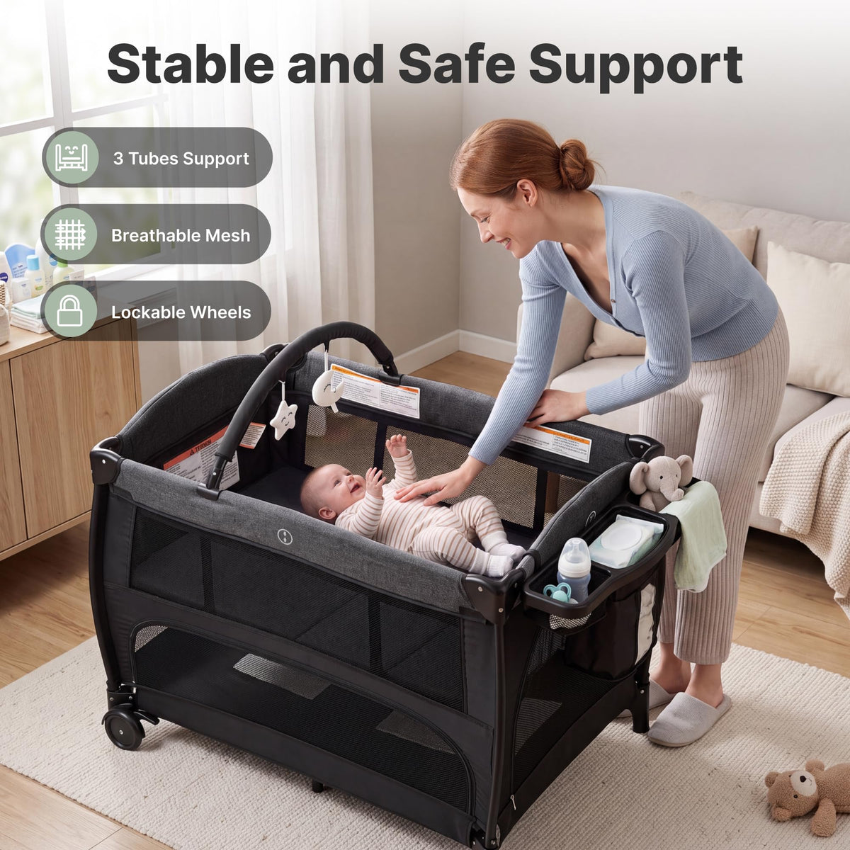 4-in-1 Pack and Play with Bassinet, Diaper Changer, Playpen E8481