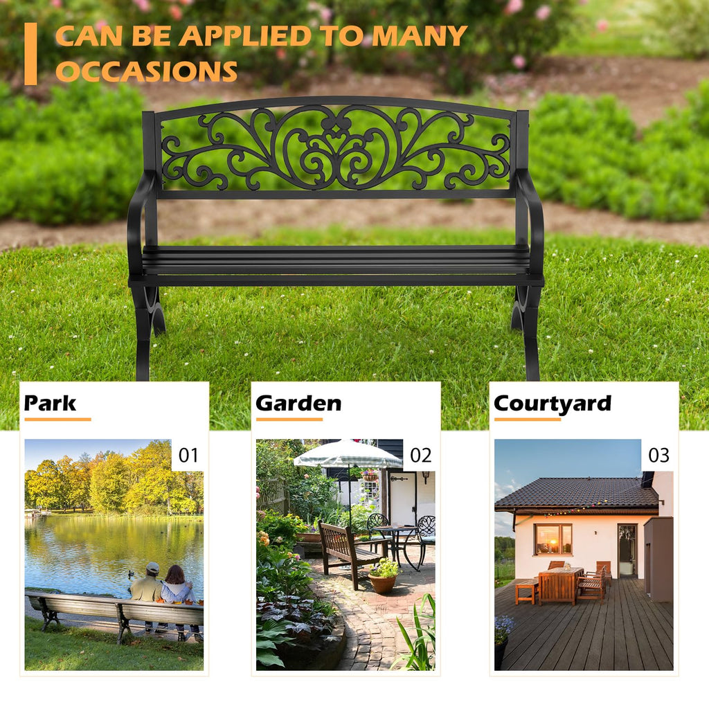 50" Outdoor Garden Bench Black 480lbs Load Capacity S6960