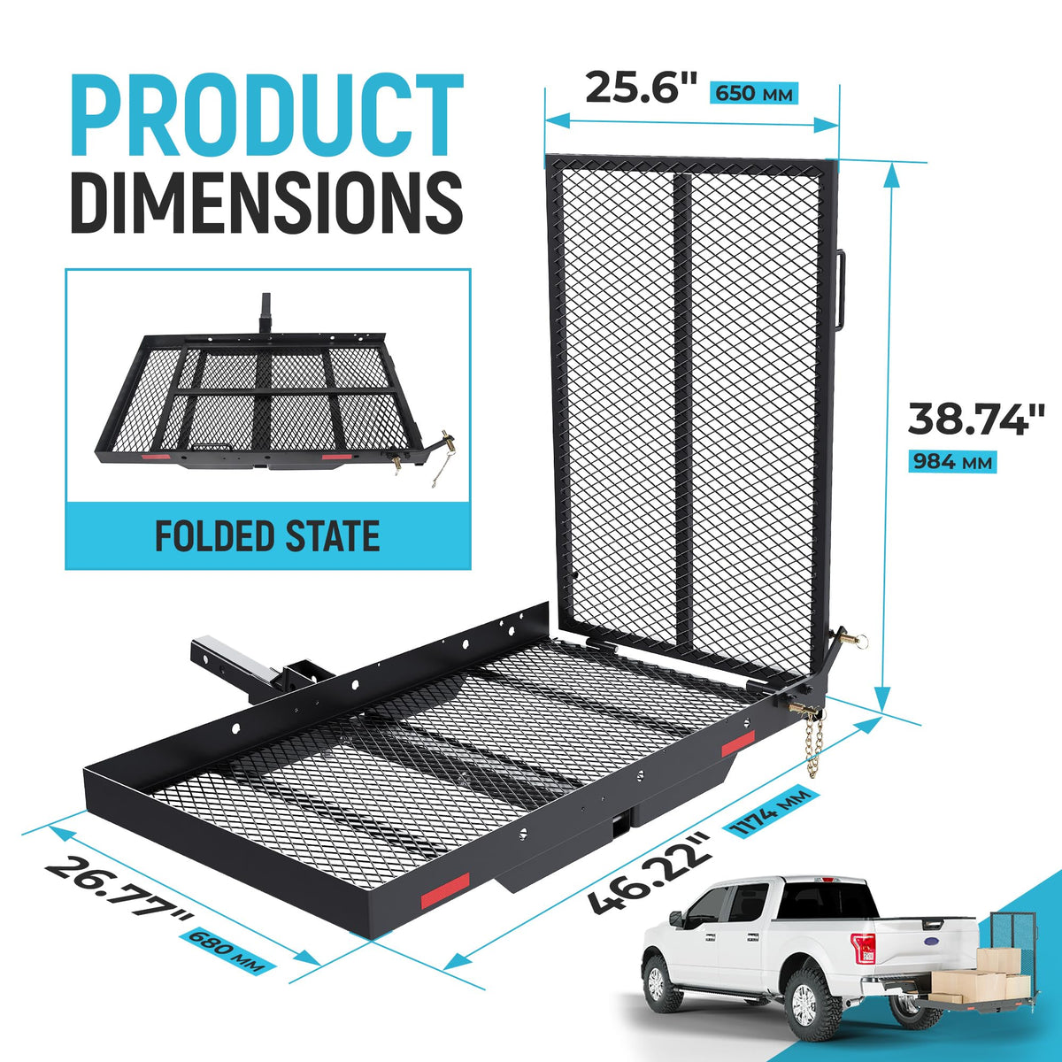 46.2 X 26.8 X 38.7 Inch Foldable Hitch Cargo Carrier with Ramp 500 Lbs M228530