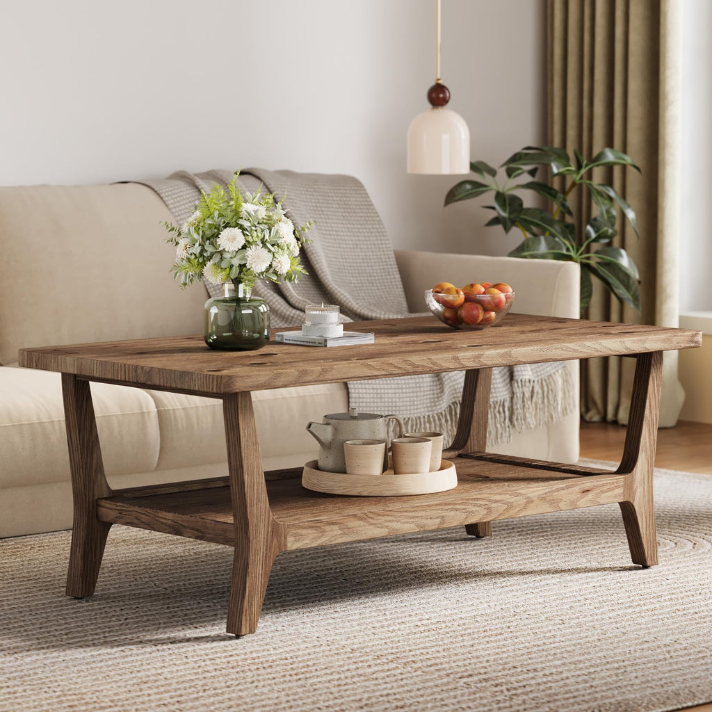 Solid Wood Coffee Table with Storage, 2-Tier Shelf S778134