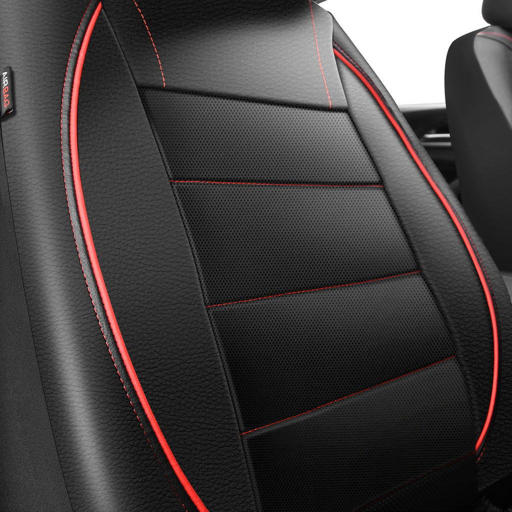 Black Red Faux Leather Front Seat Covers D488549