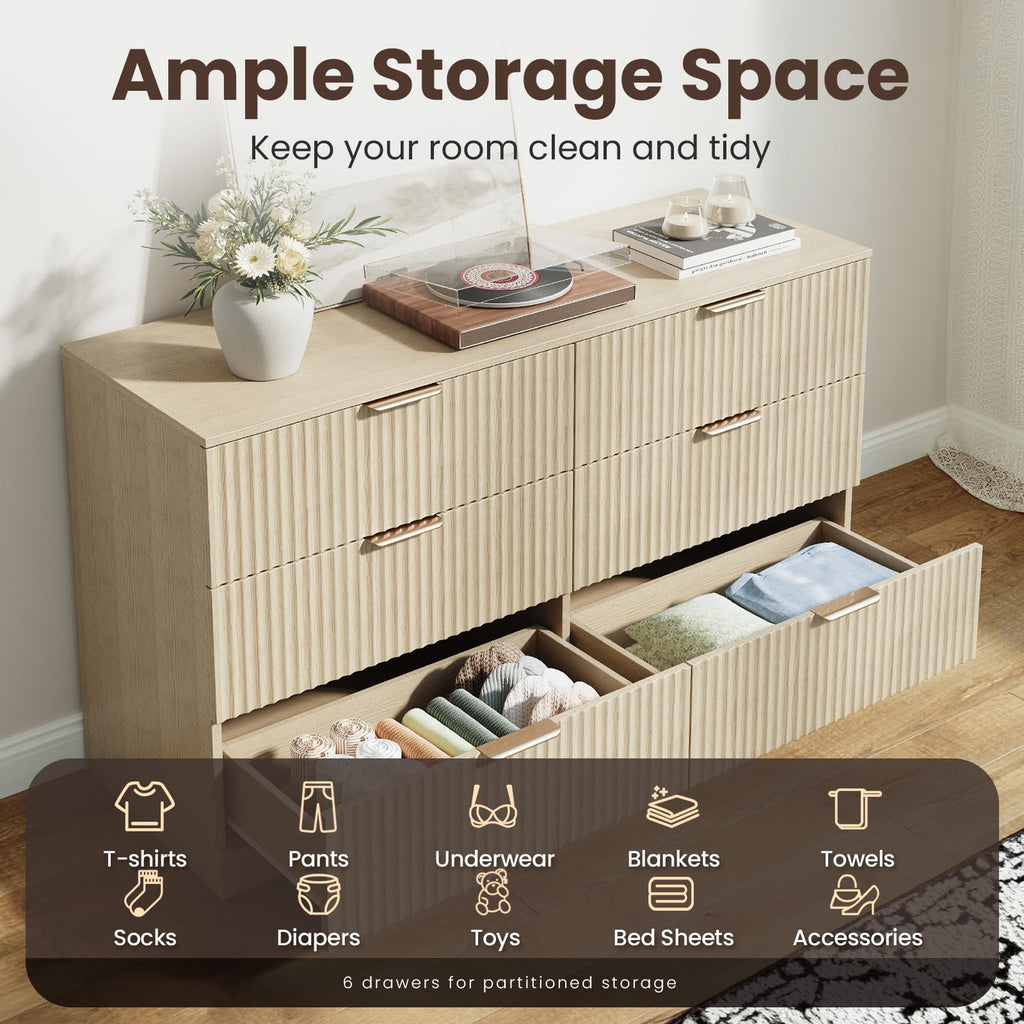 Natural Wood 6 Drawer Dresser I474