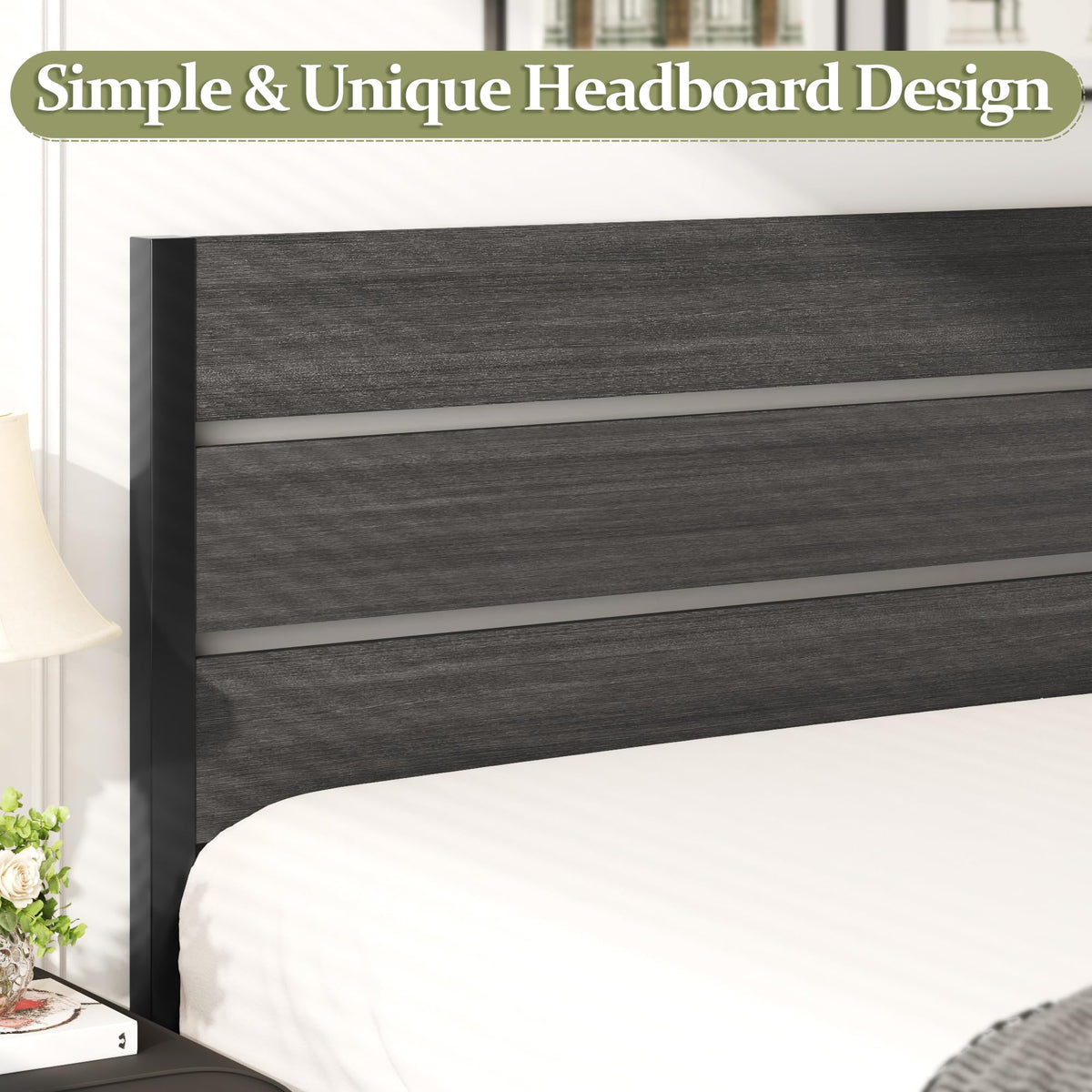 Twin Bed Frame with Headboard and Footboard, Metal, Under-Bed Storage, Grey Z7487