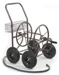 Four Wheel 250 Foot Capacity Steel Frame Water Hose Reel Cart with Basket B37185