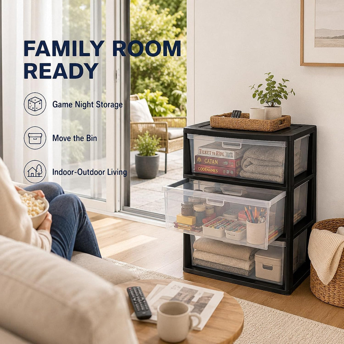 Black 3 Drawer Plastic Storage Tower T51291
