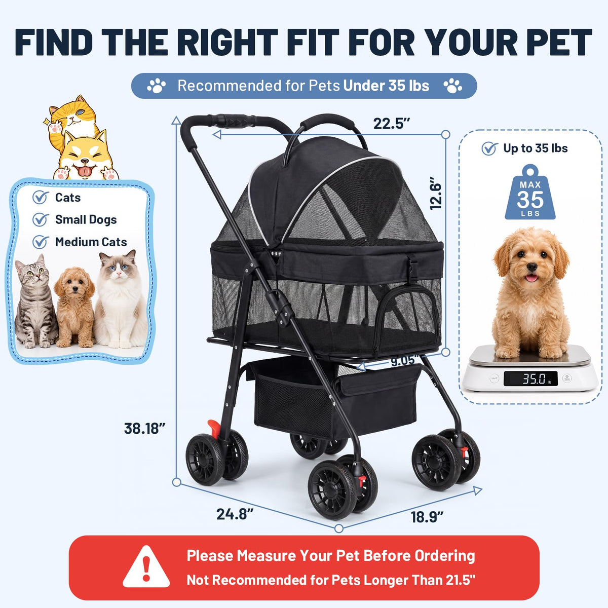 Foldable Pet Stroller with Detachable Carrier N303146