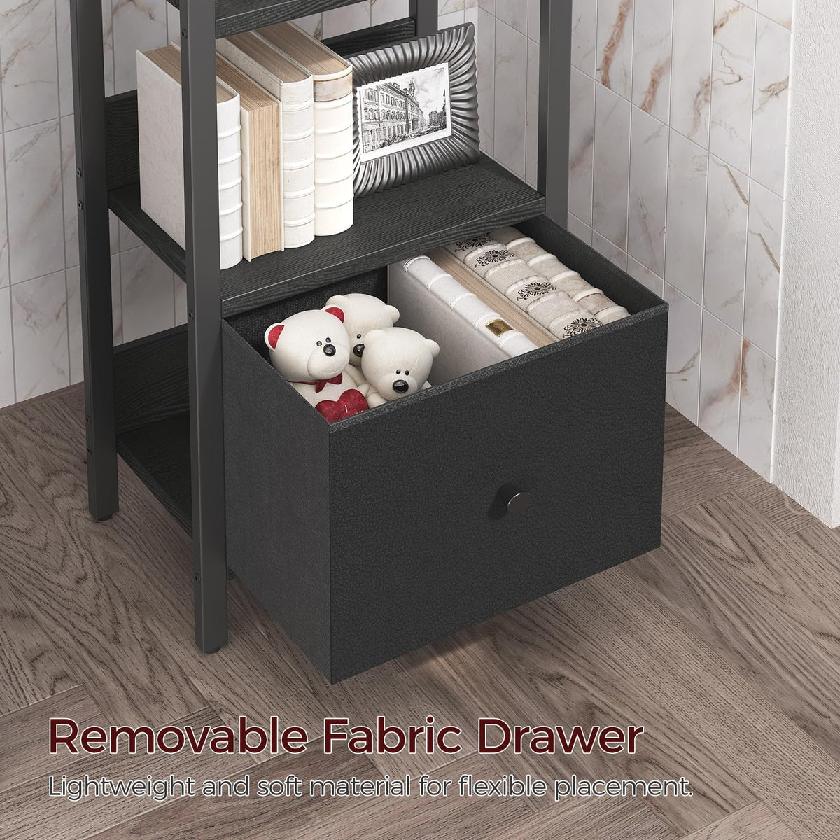 Black 5-Tier Bookshelf with Drawer U411204