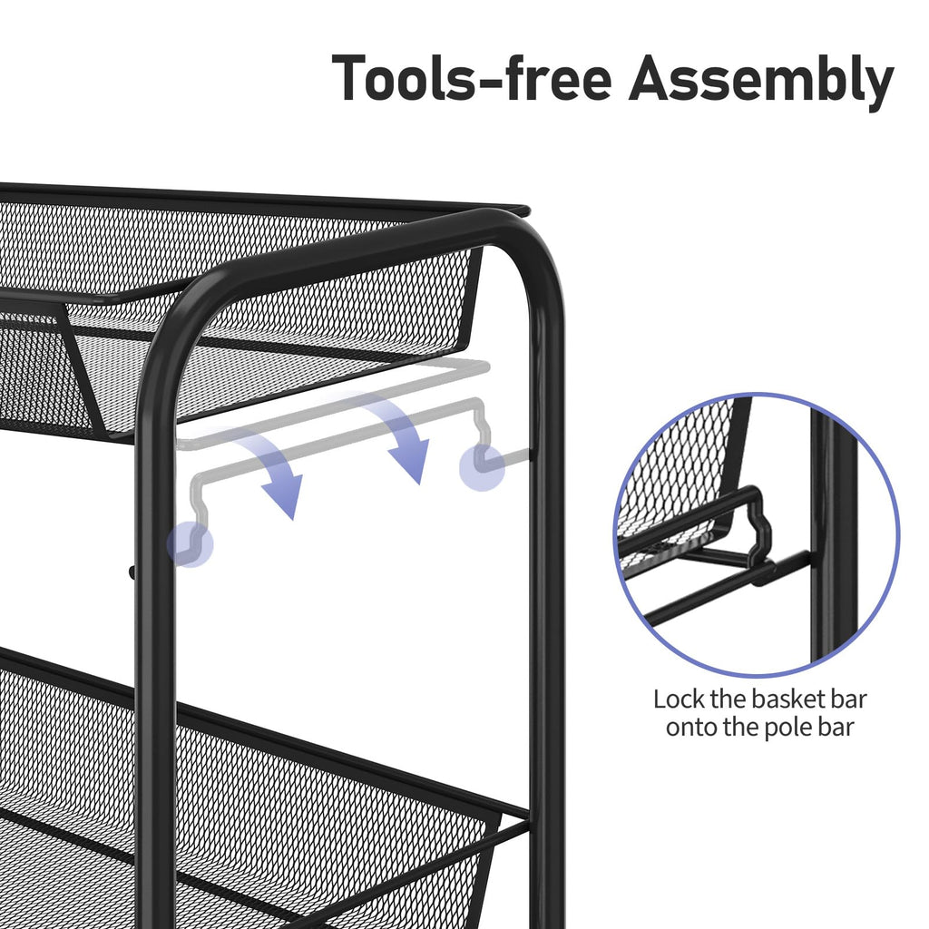 3 Tier Rolling Metal Storage Cart with Wheels, Black S1442