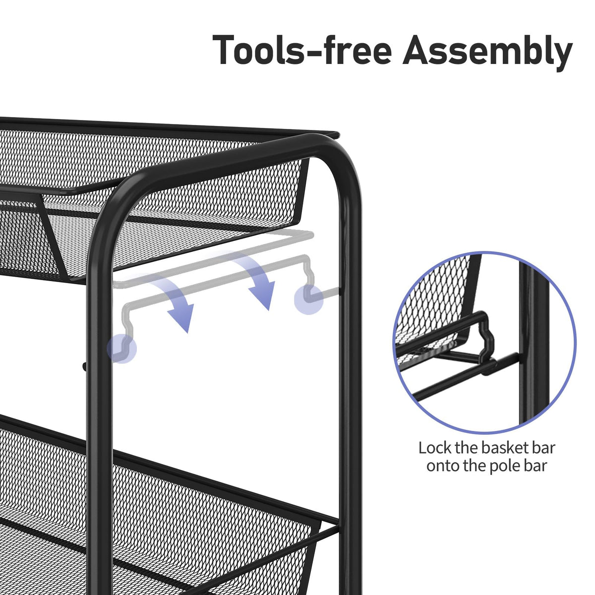 3 Tier Rolling Metal Storage Cart with Wheels, Black S1442