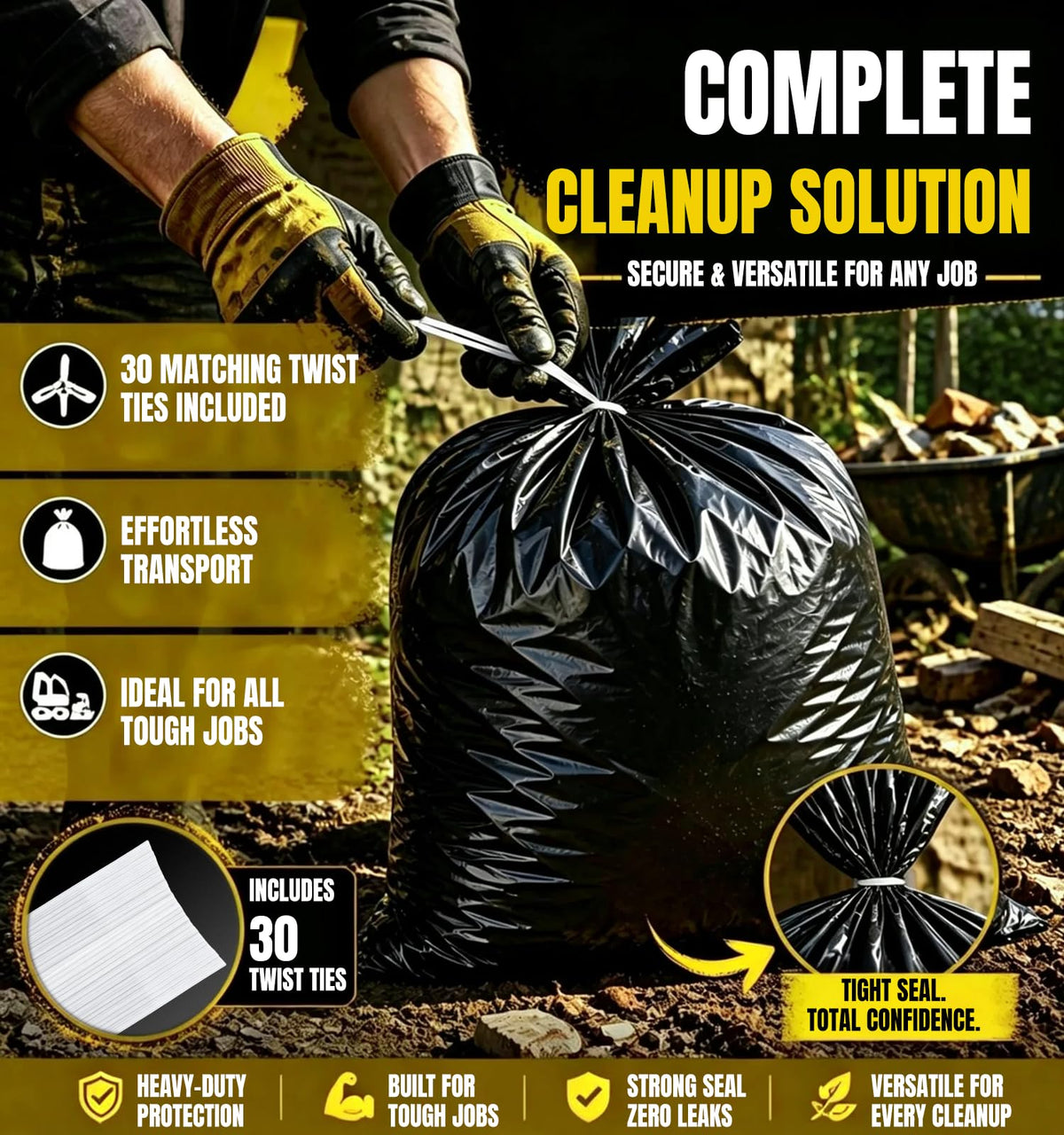 55 Gallon Heavy Duty 2 Mil Black Garbage Bags R99023