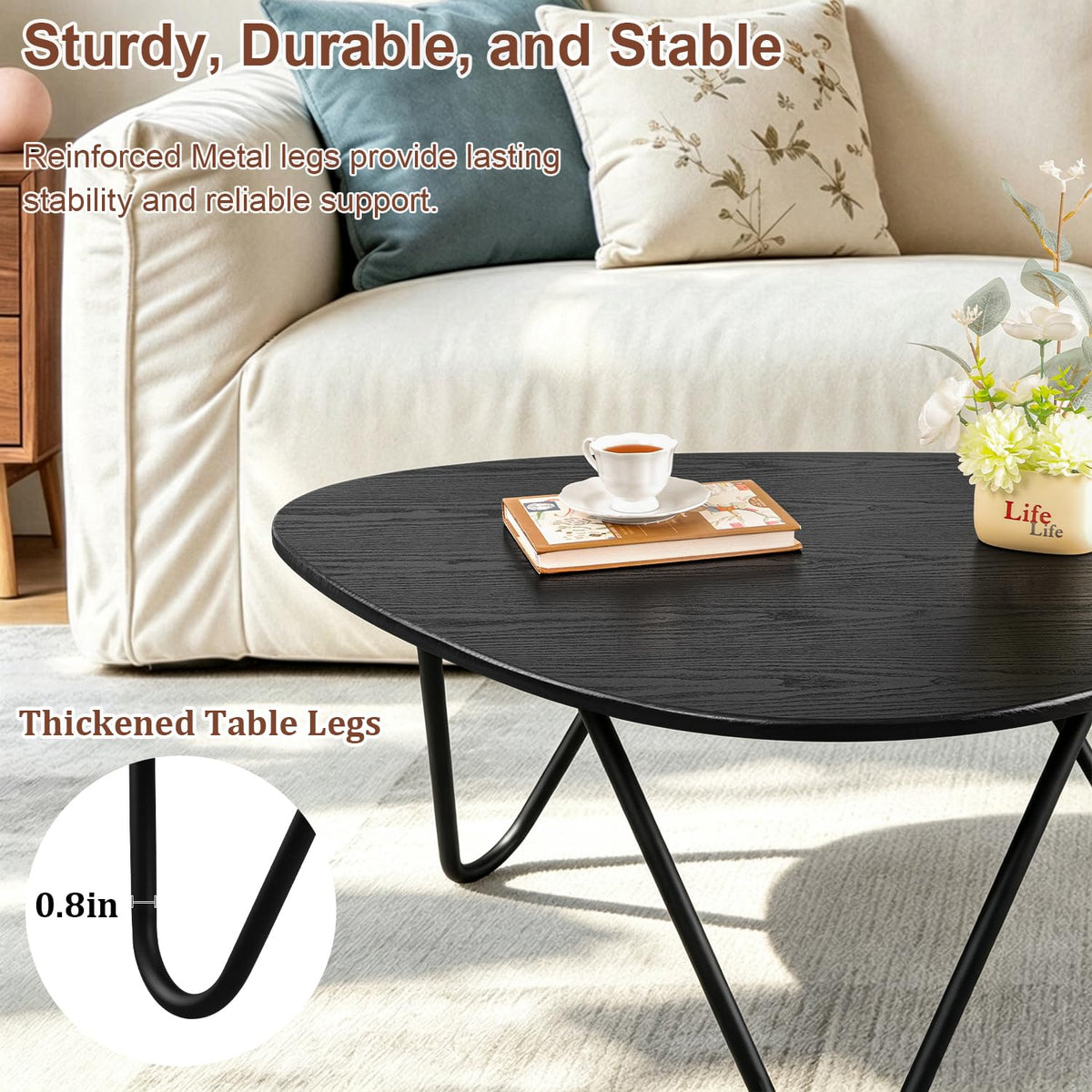 Black Wood Coffee Table with Metal Base K194548