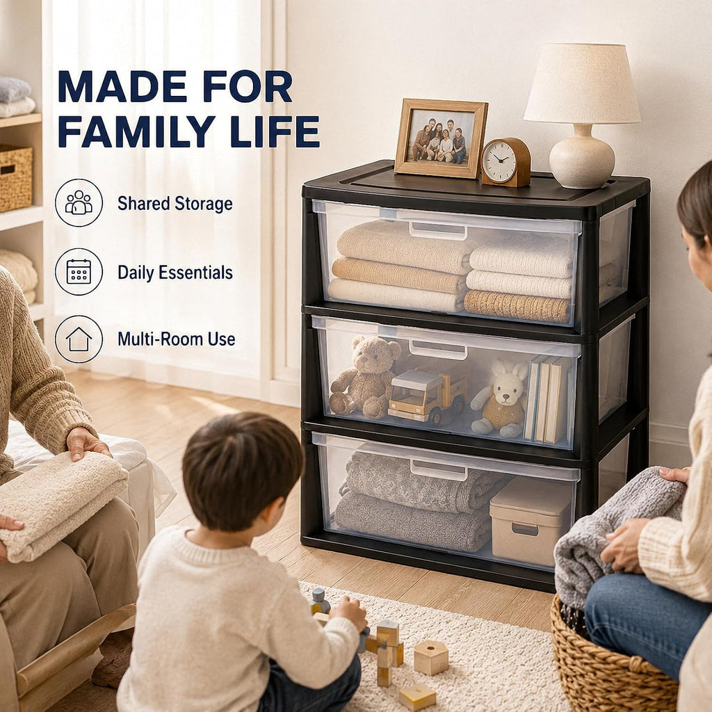 Black 3 Drawer Plastic Storage Tower T51291