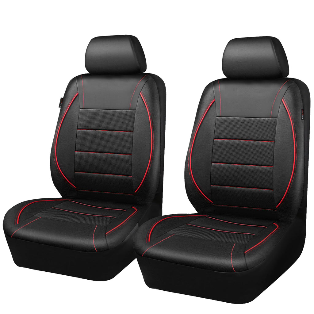 Black Red Faux Leather Front Seat Covers D488549