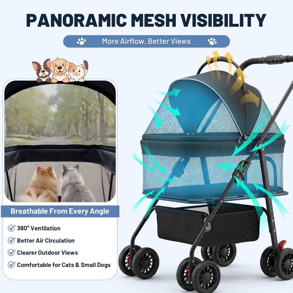 Foldable Pet Stroller with Detachable Carrier N303146